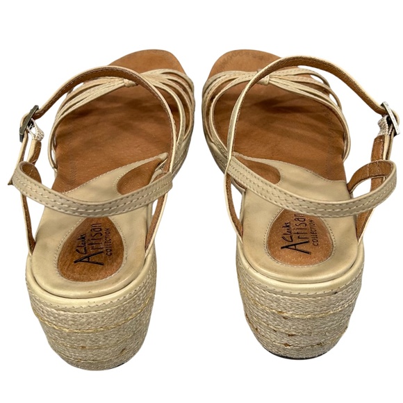 Clarks Artisan Collection Espadrille Tan Strappy Rope Wedge Sandals Size 11 - Picture 9 of 13